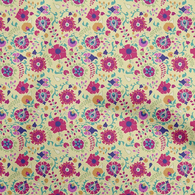 oneOone Rayon Light Yellow Fabric Asian Suzani Sewing Craft Projects Fabric Prints By Yard 56 Inch Wide