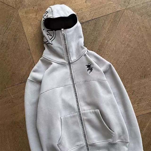 Ropa para hombre, sudadera con capucha y cremallera estilo Harajuku, estilo urbano, bordado Y2K, estilo hip hop, gótico, informal, de gran tamaño