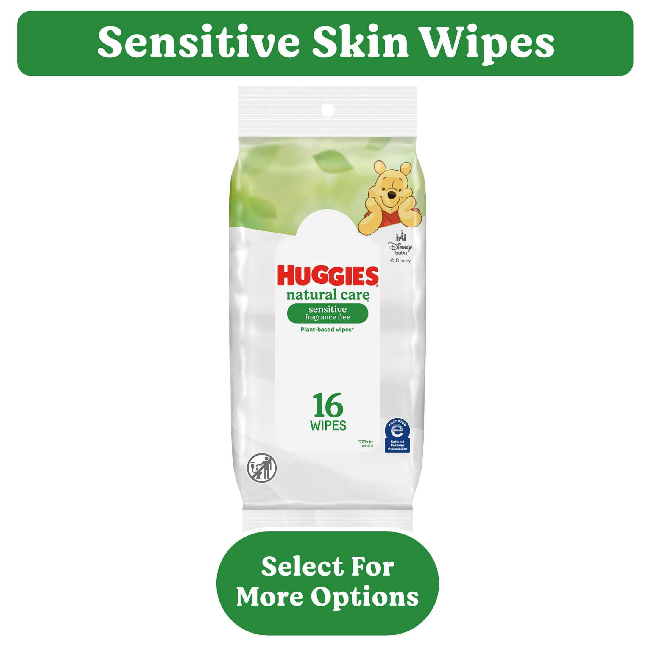 (5 pack) Huggies Natural Care Sensitive, Fragrance-Free Baby Wipes, Unscented Wipes, 1 Pack, 16 Wipes