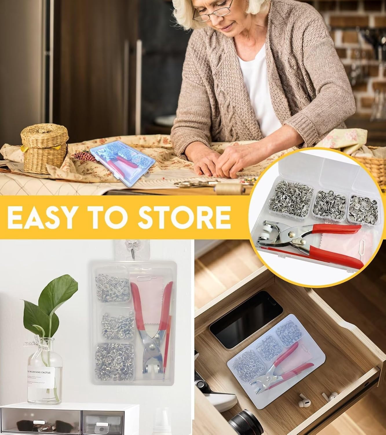 800+ PCS Snap Fasteners Kit , Metal Snap Button Kit with Fastener Pliers No Sewing, 9.5mm Snap on Button Kit Rust Proof DIY Press Studs Button Fix Tools for Fabric Clothing, chrome, SNAP-9.5MM
