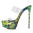 thumbnail image 2 of YDN Women Platform Stiletto Thin High Heel Mules Double Clear PVC Straps Slip On Pumps Sexy Slippers Dressy Party Prom Slides Sandals Shoes Size 15 Green Floral, 2 of 4