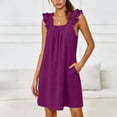 thumbnail image 4 of Miluxas Summer Tank Dress for Women Casual Sleeveless Square Neck Ruffle Strap Short Dress Solid Home Dress Beach Vacation Sundress Purple, 4 of 6