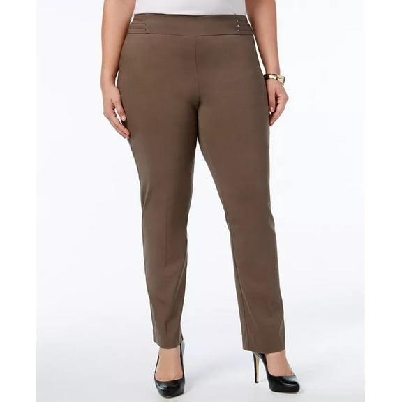 JM Women's Collection Plus & Petite Plus Size Tummy Control Slim-Leg Pants Brown Size Small Petite