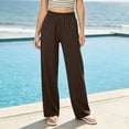 thumbnail image 2 of Htigea Womens Everyday Pants Elastic Waisted Straight Leg Pant Solid Color Boyfriend Long Pant with Pockets Brown XL, 2 of 9