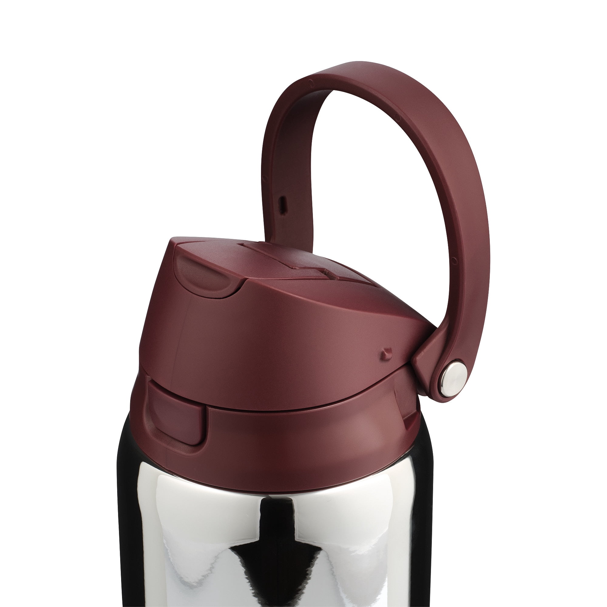 Mary Lawless Lee x TAL 32oz Stainless Steel 2-in-1 Straw and Chug Water Bottle with Push Lid, Chrome with Oxblood Ribbed Boot