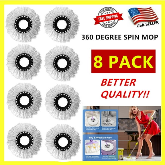 8 Pack Replacement Microfiber White Round Mop Head Refill 360 Spin