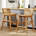 Andeworld Set Of 2 Velvet Bar Stools - 24" Counter Height With Woven Back & Metal Footrest, Ivory
