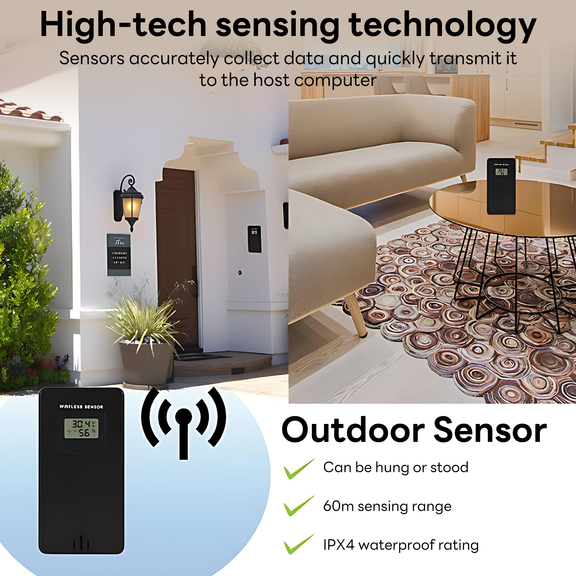 INSMART Weather Station Wireless Indoor Outdoor Thermometer,Digital Weather Thermometer with Window Opening/Closing Reminder,Snooze Function,IPX4 Water Resistance,Supports Battery & USB Power Supply