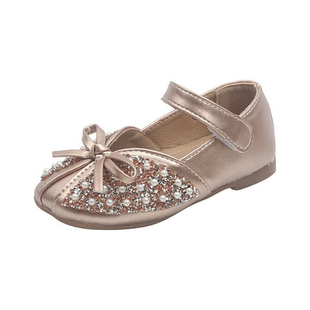 

BELLZELY Toddler Shoes for Girls Clearance Toddler Shoes Baby Girls Cute Fashion Pearl Bow Sequins Non-slip Small Leather Princess Shoes