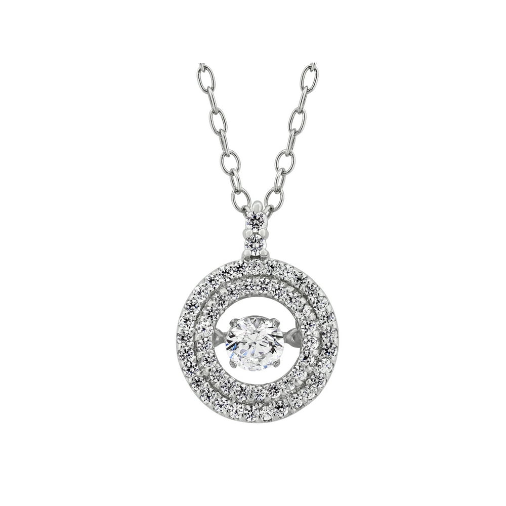 Forever New - CZ Rhodium over Sterling Silver Dancing Stone Double Halo ...