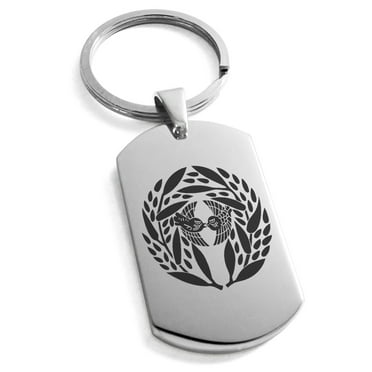 Stainless Steel Yagyu Samurai Crest Engraved Dog Tag Keychain Keyring