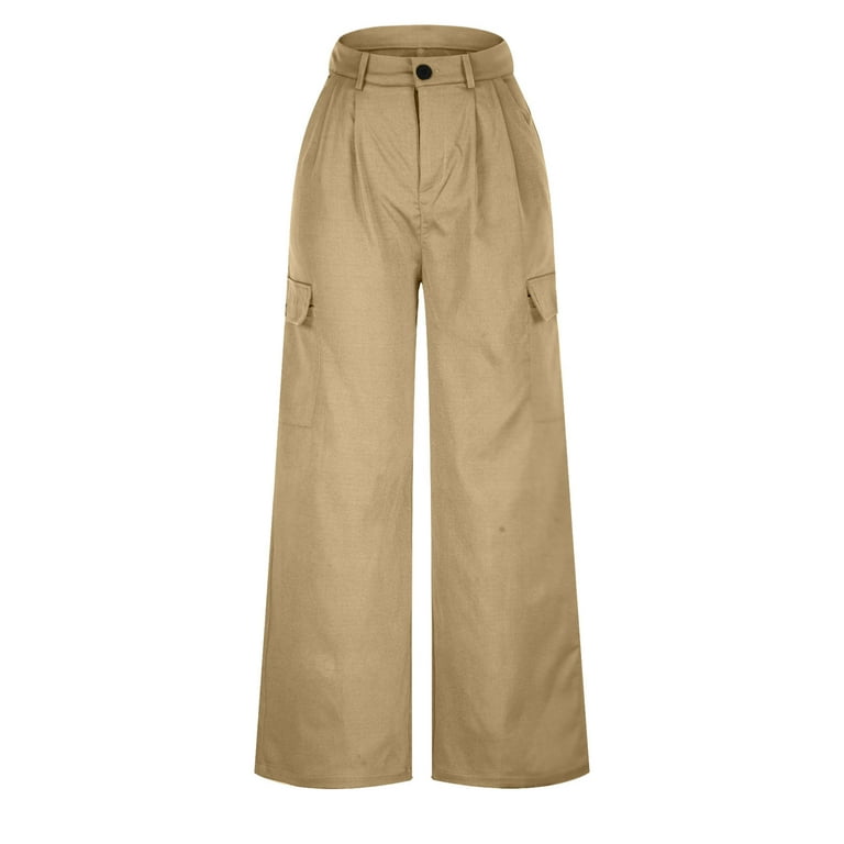 GuGsi Women's Cargo Capris Pants Slim Fit Drawstring Fl-ap Pocket Tie Knot  Hem Cropped Solid Color Pant (Khaki, M) women's khaki pants harem pants for  women low rise pants for women black