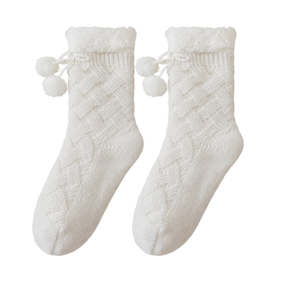 Goodw7 Non Slip Floor Socks for Women Men, Thick Warm Fleece Cuff Cable Knit Socks with Grips, Cozy Mid Calf Indoor Home Socks for Winter Lounging