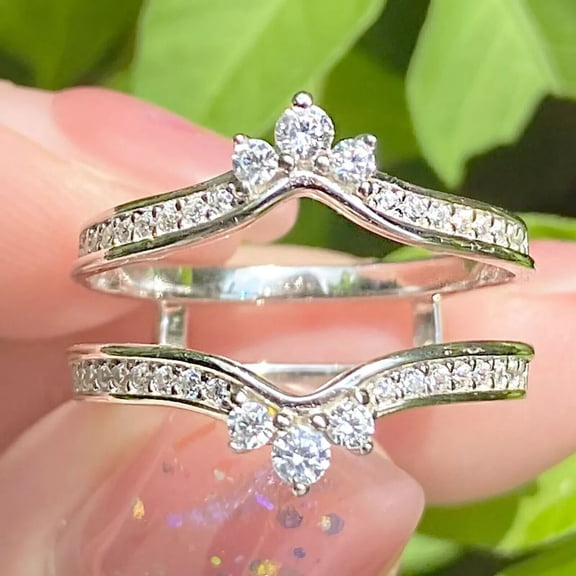 2 Ct Round Cut Moissanite Wrap Guard Enhancer Wedding Ring 14k White Gold Plated