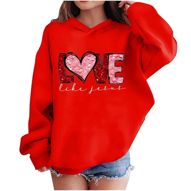 Sudadera con capucha y estampado de corazón de San Valentín, sudadera de manga larga para niños y niñas, chaqueta para niñas de talla mediana y grande.