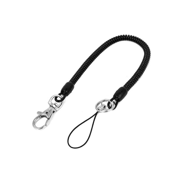 Black Plastic Elastic Spiral Spring Coil Strap Rope Lanyard for Keys