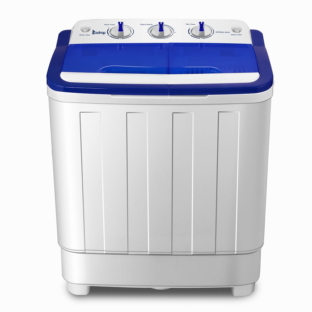 White & Blue Semi-Automatic Washing Machine ZOKOP XPB46-RS4 13Lbs Semi-automatic Plastic & PP & Stainless Steel Twin Tube Washing Machine With 2m Water Inlet & 2m Drain Pipe US Standard
