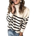 thumbnail image 1 of Chandails pour Femmes Décontractés à Manches Longues Col Rond Rayé Pull d'Hiver en Tricot, 1 of 7