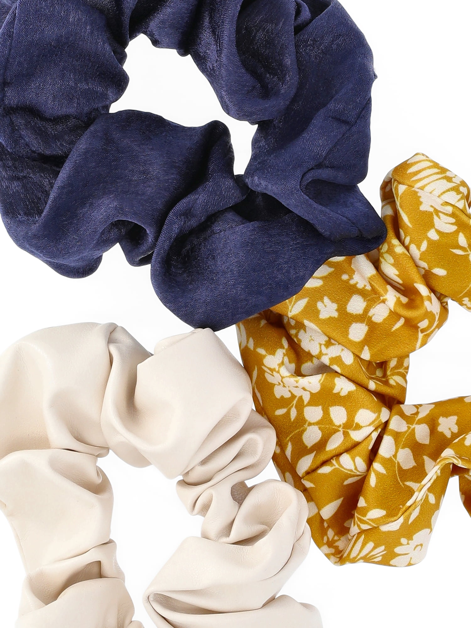 Time and Tru Women's Medium Scrunchy Hair Tie, 3-Pack, Navy