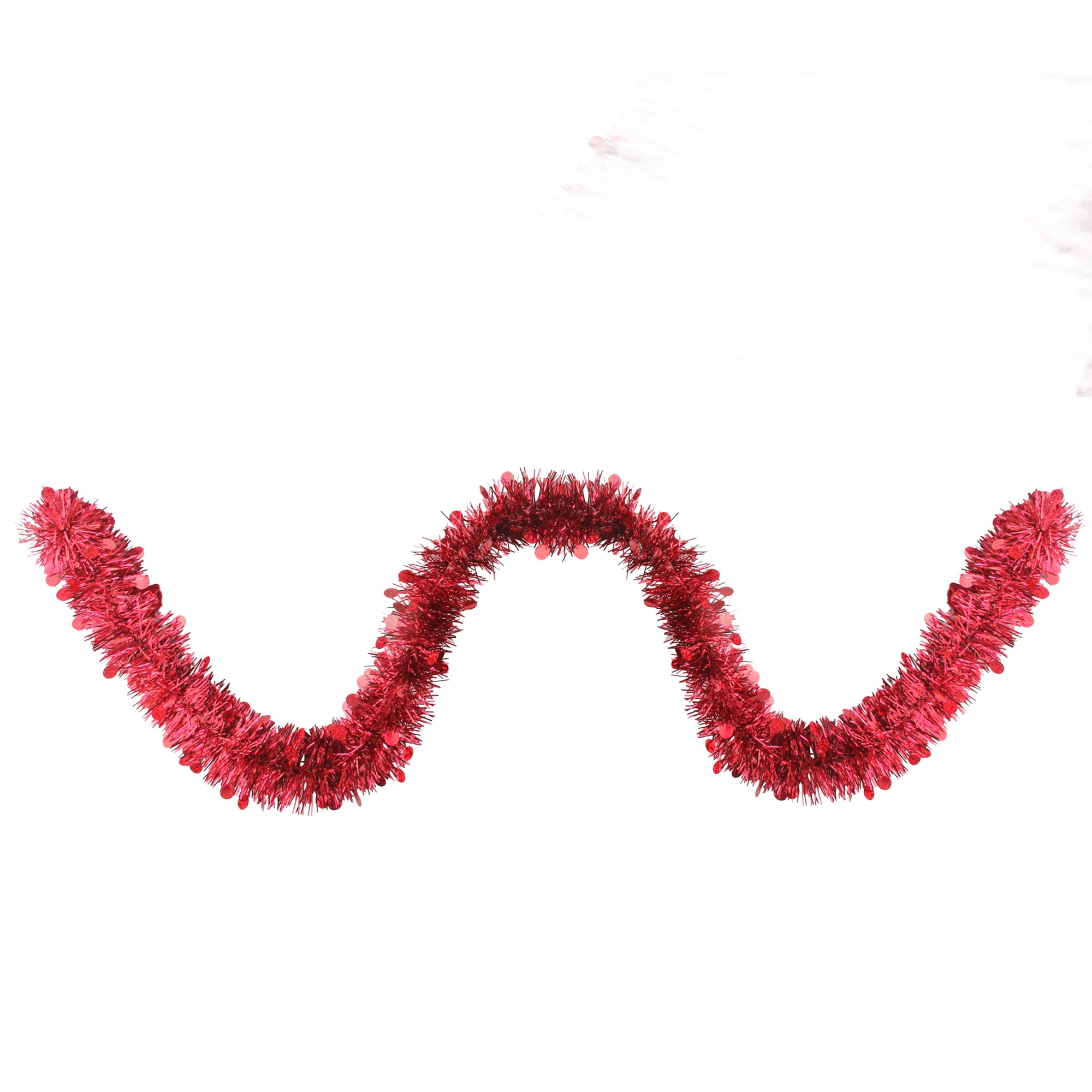 50' Festive Shiny Red Christmas Tinsel Garland with Holographic Polka