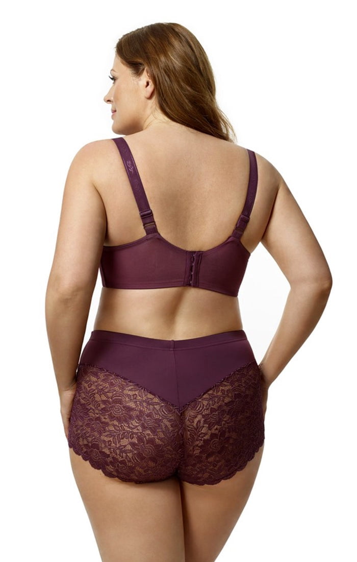 Elila Women's Plus Size Lacey Curves Underwire Bra, Full Coverage Support, Style 2311 Plum