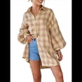 thumbnail image 2 of Camisas de Franela A Cuadros para Mujer, Blusas y Vestidos de Larga con Botones, de Gran Tamaño Amarillo S, 2 of 10