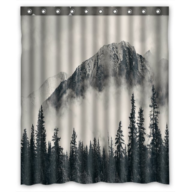 ABPHQTO Banff National Park Foggy Mountains Forest Canada Cortina de ducha de poliéster impermeable y ganchos 150x180 cm