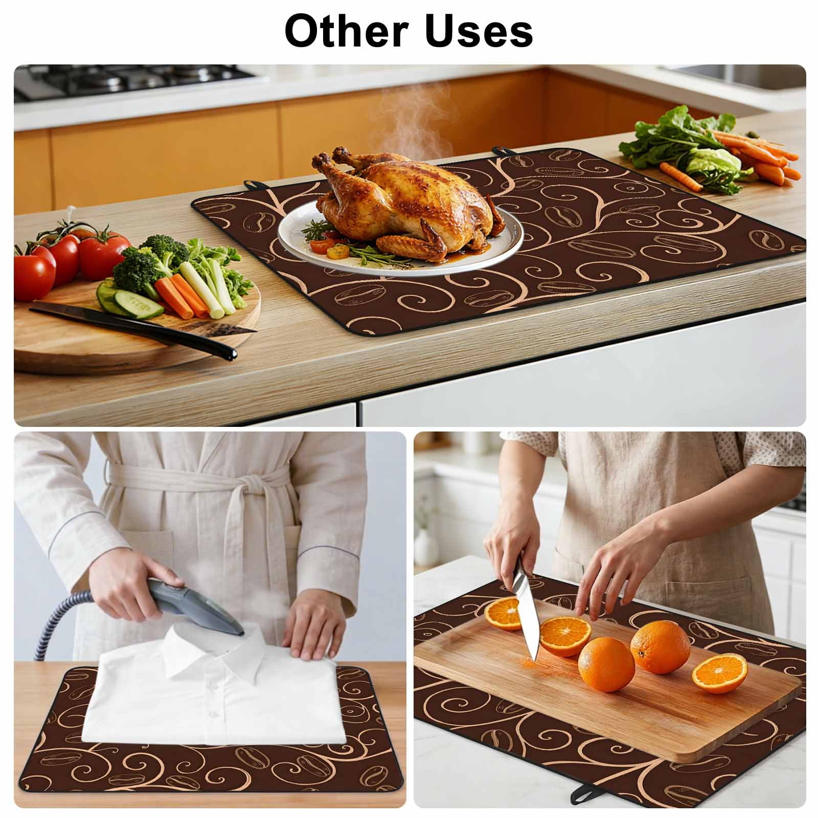 Brown Plants Stove Top Cover for Electric Stove, Heat-proof & Non Slip Glass Top Stove Cover Protector, Farmhouse Rustic Farm Leaves Branches Kitchen Flat Cooktop Rubber Mat 24x21 Inches