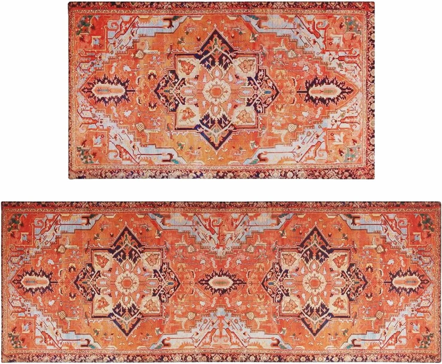Boho Kitchen Rug and Mat Set of 2 NonSlip Washable AntiFatigue