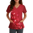 thumbnail image 4 of Valentine's Day Scrub Tops for Women Cute Heart Print Short Sleeve Nurse Working Uniforms Valentine's Day Soft Stretchy Holiday Scrub T Shirts, 4 of 5