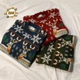 thumbnail image 2 of Suéteres navideños con estampado de alces rojos, verdes y azules para hombres y mujeres, jersey tejido de moda de invierno 2024, jerseys de manga larga de otoño, 2 of 4