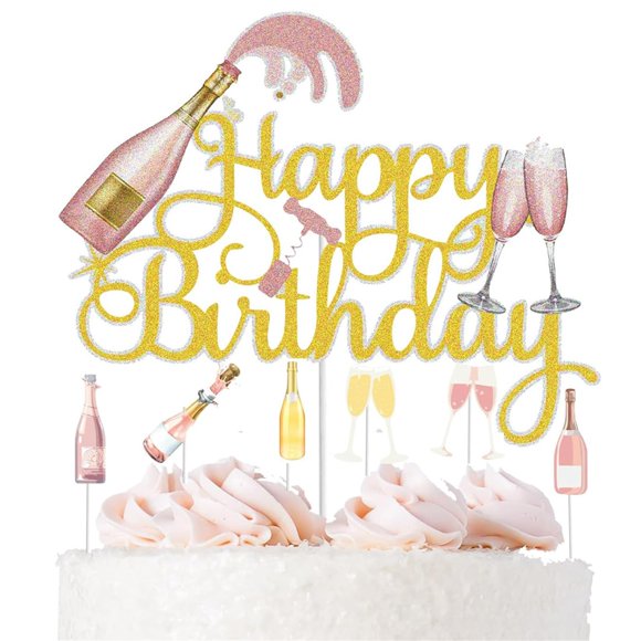 Cake Toppers HQKJGSYX 7 piezas dorado y rosa para fiesta de cumpleaños