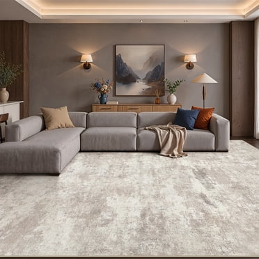 UERMEI 10x14 Washable Area Rugs for Living Room, Modern Abstract Printed Carpet, Non Slip Indoor Rug for Bedroom Home Decor Carpets,Beige