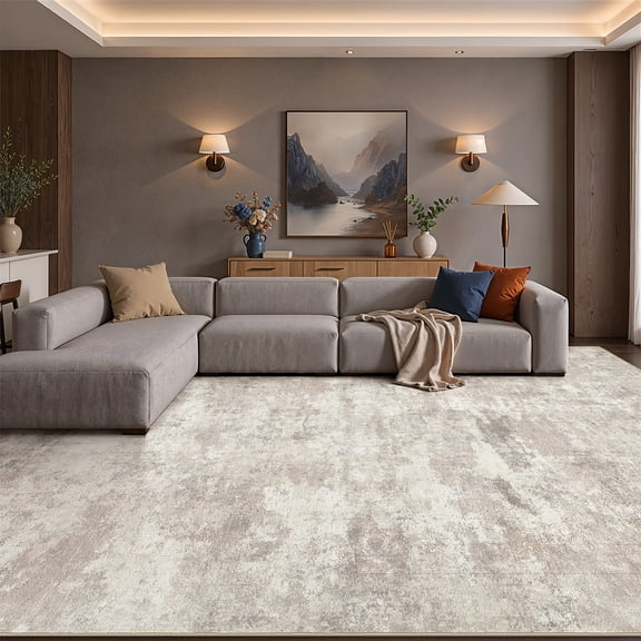 UERMEI 10x14 Washable Area Rugs for Living Room, Modern Abstract Printed Carpet, Non Slip Indoor Rug for Bedroom Home Decor Carpets,Beige
