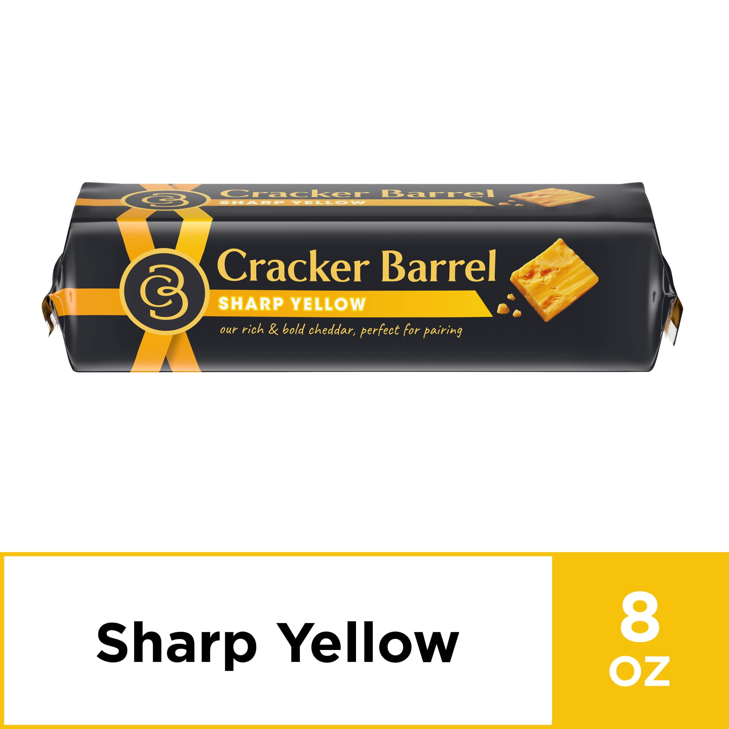 Cracker Barrel Sharp Yellow Cheddar Cheese Block, 8 oz Wrapper