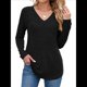 thumbnail image 3 of Camisetas de Larga para Mujer, Cuello en V, Suaves, Básicas, Holgadas, Informales, A Negro S, 3 of 9