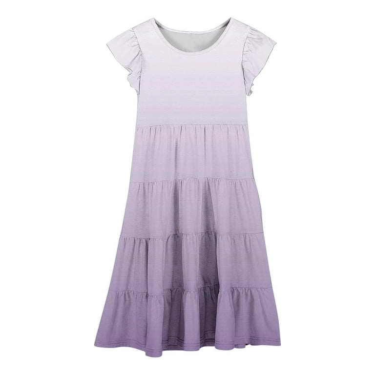 Girl's Dresses Size 18, Flutter Sleeve Solid Color Crew Neck Casual Dress  Tiered Swing A-line Skirt for Girls, Summer Beach Clothes - Walmart.com