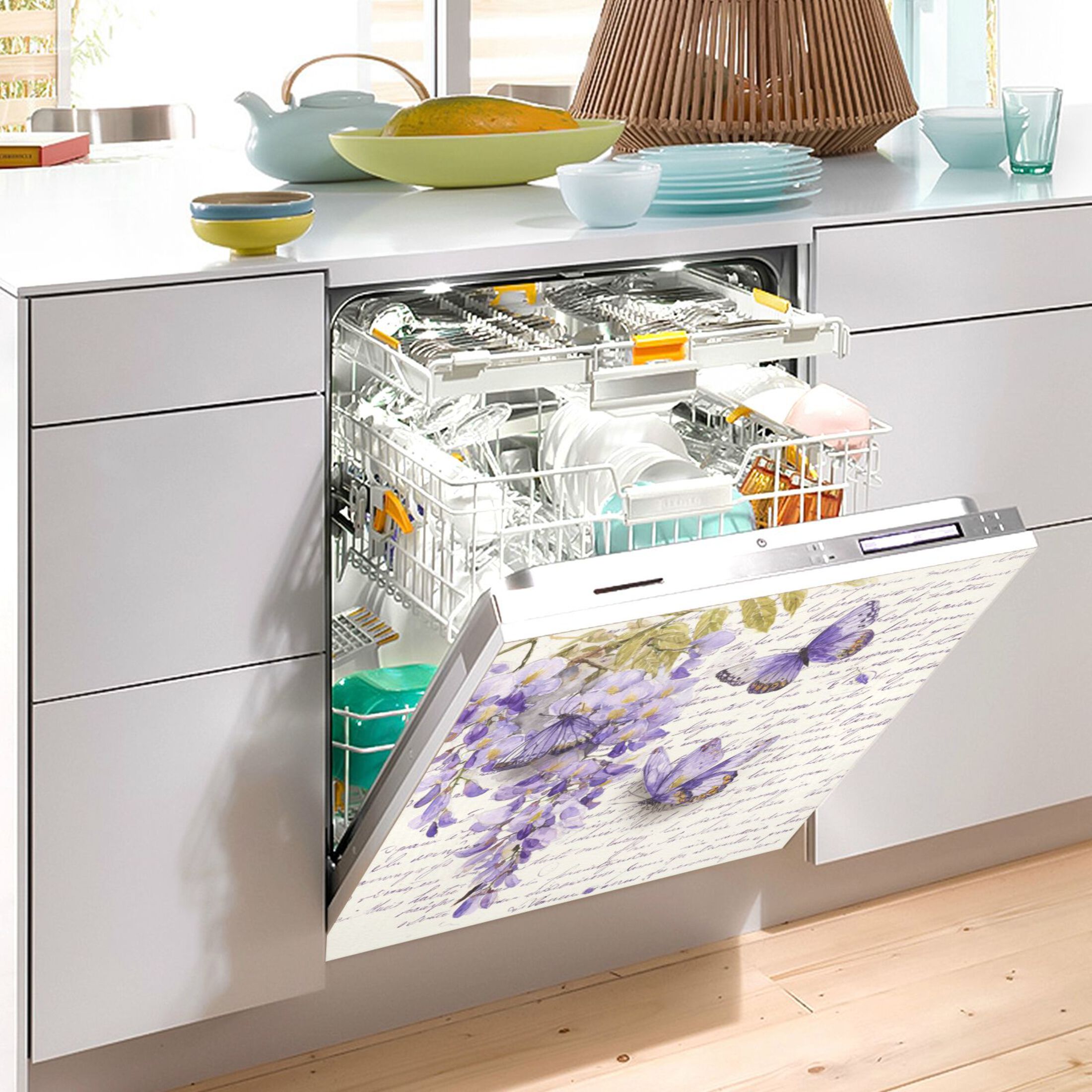 Dishwasher Magnetic Refrigerator Magnet Cover Sticker Home Decorative 23"x26" Butterflies and Wisteria Flowers