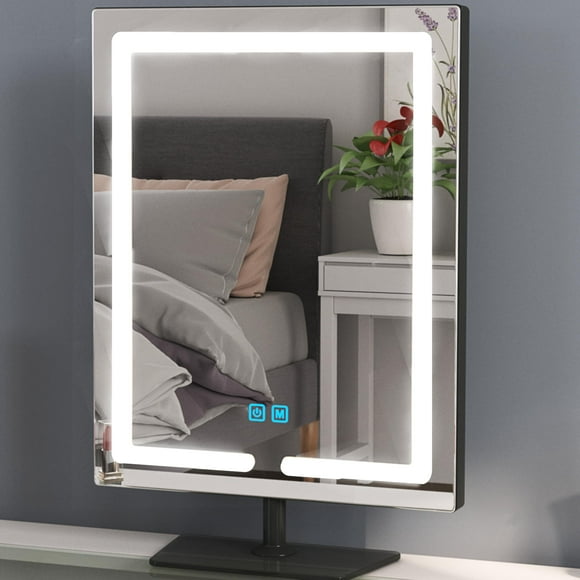 ENJNST Vanity Mirror with Lights, 12.6 x 17.7 Inch LED Makeup Mirror, Lighted Makeup Mirror with Dimmable 3 Modes, Smart Touch Control, Aluminum Frame and Tempered Glass