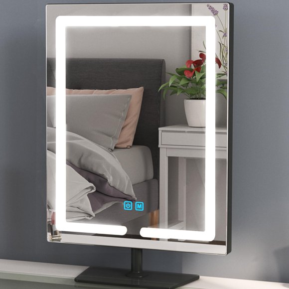 ENJNST Vanity Mirror with Lights, 12.6 x 17.7 Inch LED Makeup Mirror, Lighted Makeup Mirror with Dimmable 3 Modes, Smart Touch Control, Aluminum Frame and Tempered Glass