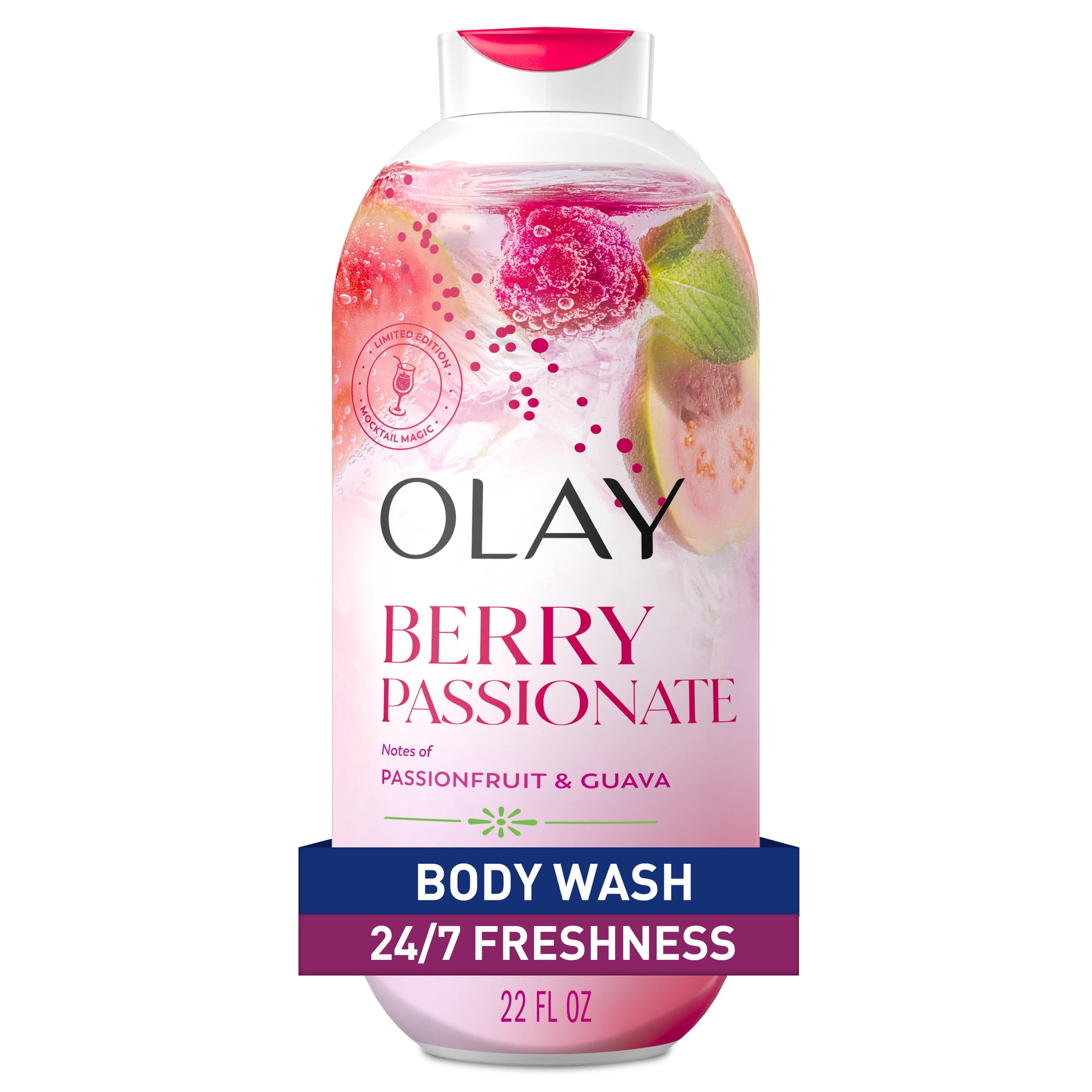 (4 pack) Olay Berry Passionate Body Wash with Notes of Passionfruit and Guava, Vitamin B3 and Antioxidant Blend, 22oz