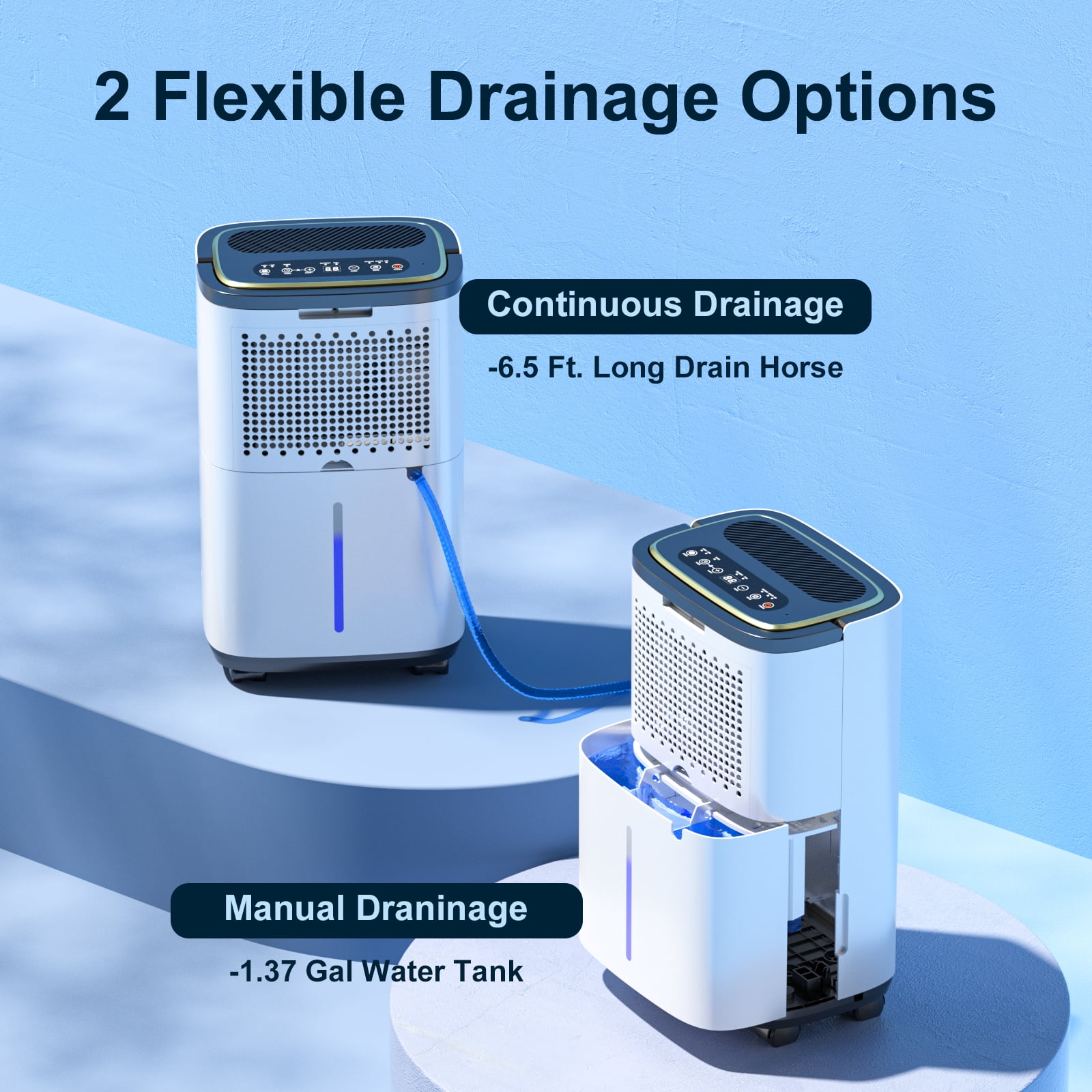 55-Pint Dehumidifier for Large Rooms and Basements up to 5,200 Sq.Ft - Auto Drain, Quiet