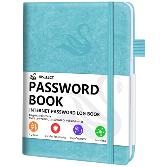 Libreta de contraseñas JXSELECT Elegant con pestañas alfabéticas, color turquesa