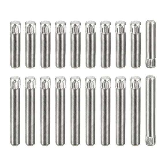 304 Stainless Steel Dowel Pins, 20Pack 3.1x3mm and 20Pack 3.1x3mm Knurled Head Flat Chamfered End Dowel Pins