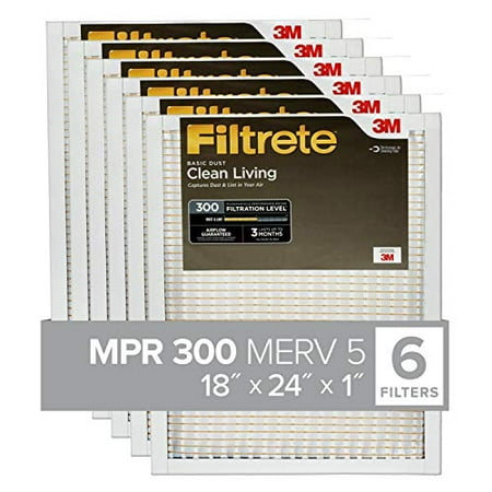 Filtrete 18x24x1  AC Furnace Air Filter  MPR 300  Clean Living Basic Dust  6-Pack (exact dimensions 17.81 x 23.81 x 0.81)