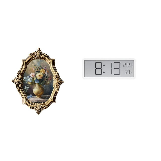 Marco De Fotos De Resina Vintage Y Reloj De Pared Digital Combinados Para Oficina, Dormitorio, Galería, Aula, Colecciones De Manualidades, Pantalla Grande, Soporte Para Temperatura Y Humedad.