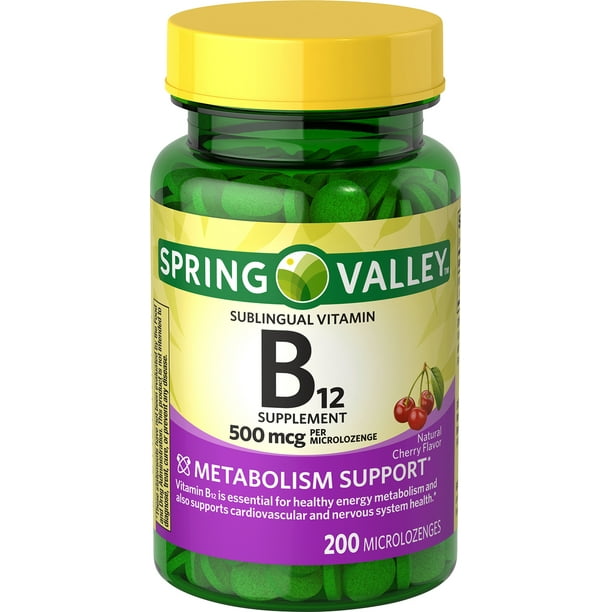Spring Valley Vitamin B12 Microlozenges, Vitamin Supplement, 500 mcg