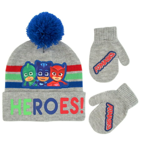 PJ Masks Beanie Hat and Mittens Cold Weather Set, Toddler Boys, Age (Best Way To Wear A Hat)