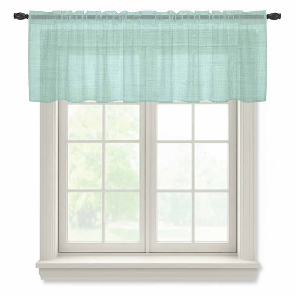 Linen Mint Green Sheer Curtains Valances for Windows Modern Minimalist Pure Solid Color Chiffon Kitchen Valances for Cafe, Rod Pocket Voile Window Treatments Curtains for Living Room Bedroom, 42"x18"
