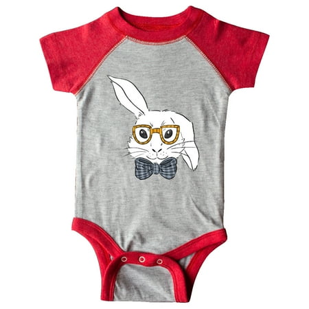 

Inktastic Cute White Bunny Wearing Glasses with Blue Bow Tie Gift Baby Boy or Baby Girl Bodysuit